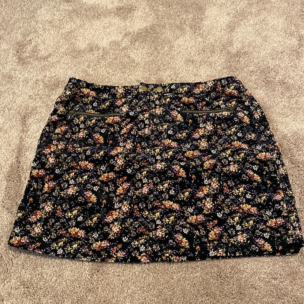 Mossimo Supply Co. | Corduroy Black Floral Mini Skirt w/ Pockets Size 12